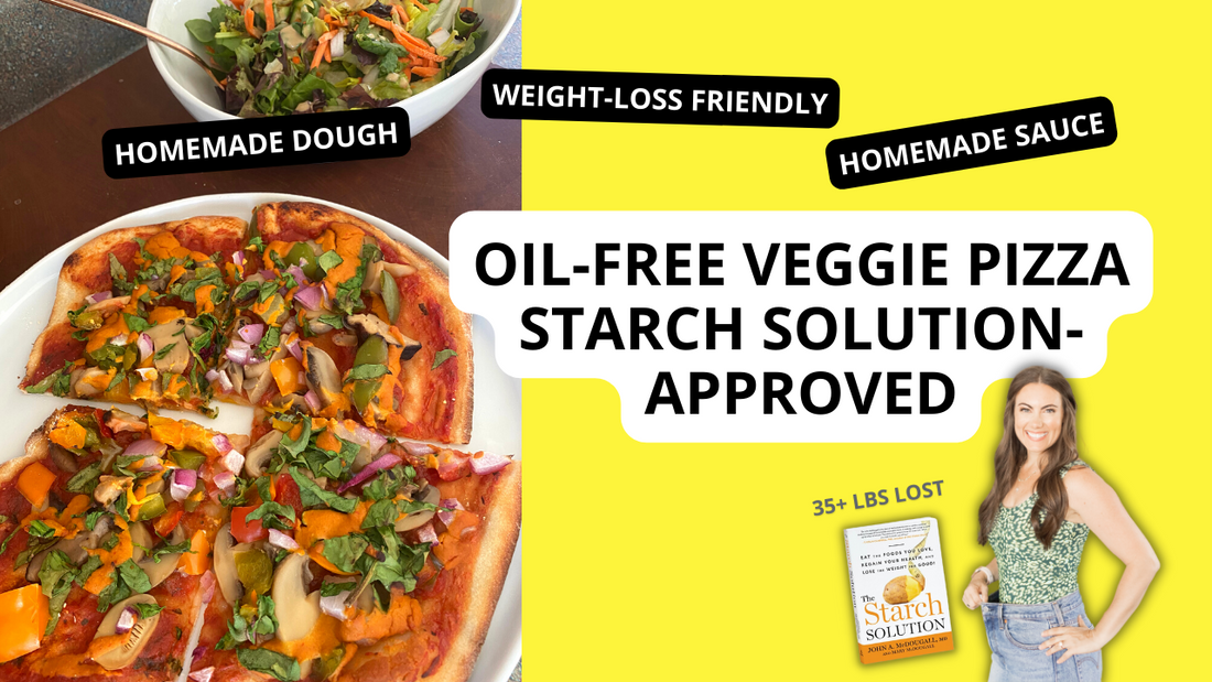 Oil-Free Veggie Pizza | Starch Solution Approved fullandfulfilled 50 50 plate 50/50 bowl starch solution McDougall Program 5050 diet wfpb vegan plant based fullandfulfilled
