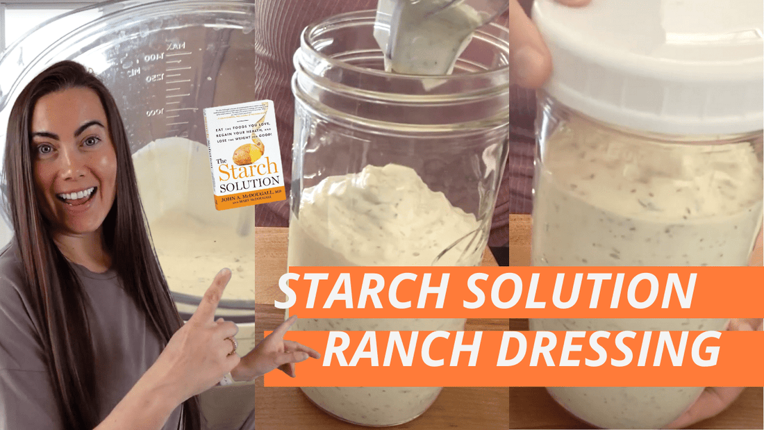 Low-Fat, Plant-Based, Starch Solution Ranch Dressing Recipe fullandfulfilled 50 50 plate 50/50 bowl starch solution McDougall Program 5050 diet wfpb vegan plant based fullandfulfilled