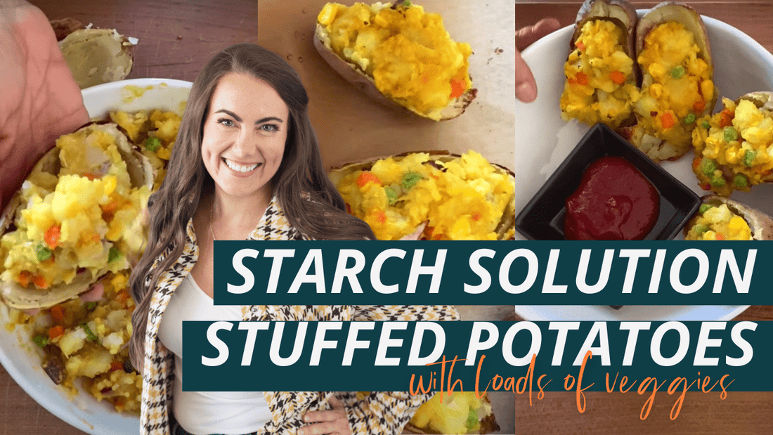 Starch Solution Stuffed Russet Potatoes Recipe fullandfulfilled 50 50 plate 50/50 bowl starch solution McDougall Program 5050 diet wfpb vegan plant based fullandfulfilled