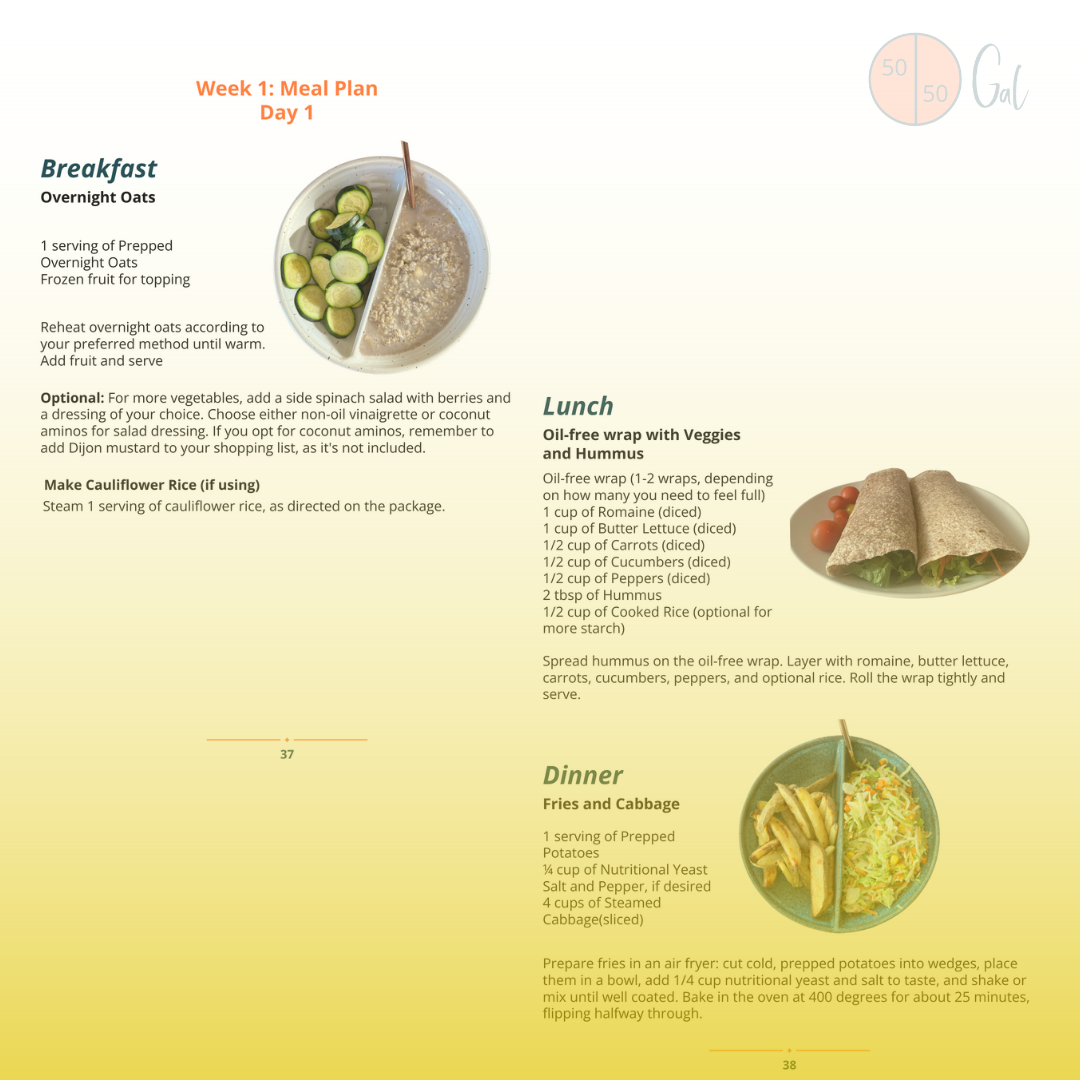 Starch Solution 21-Day Meal Plan 5050 Gal 50 50 plate 50/50 bowl starch solution McDougall Program 5050 diet wfpb vegan plant based  fullandfulfilled